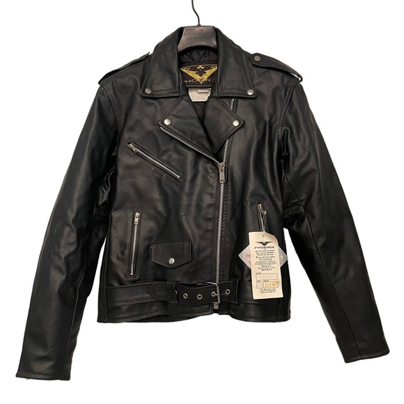 VTG Phoenix Black Leather Motorcycle Jacket Womens 16 XL Insulated NEW OLD STOCK - Picture 1 of 6